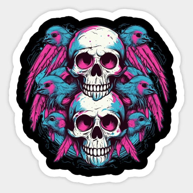 Skull with Birds, and Wings Sticker by TOKEBI